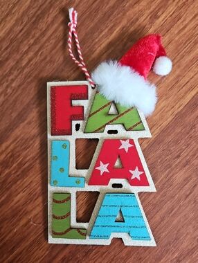 FALALA Veetical Wood Christmas Ornament Word Art Glitter NWT
